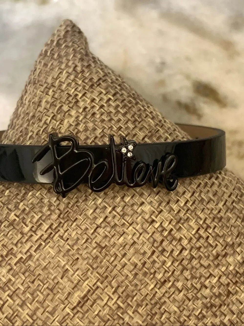 Origami Owl Black Patent Leather Bracelet Band with Believe Slide #inspire